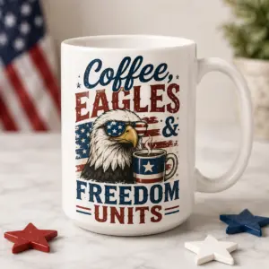 Coffee Eagles and Freedom Units patriotic eagle coffee mug